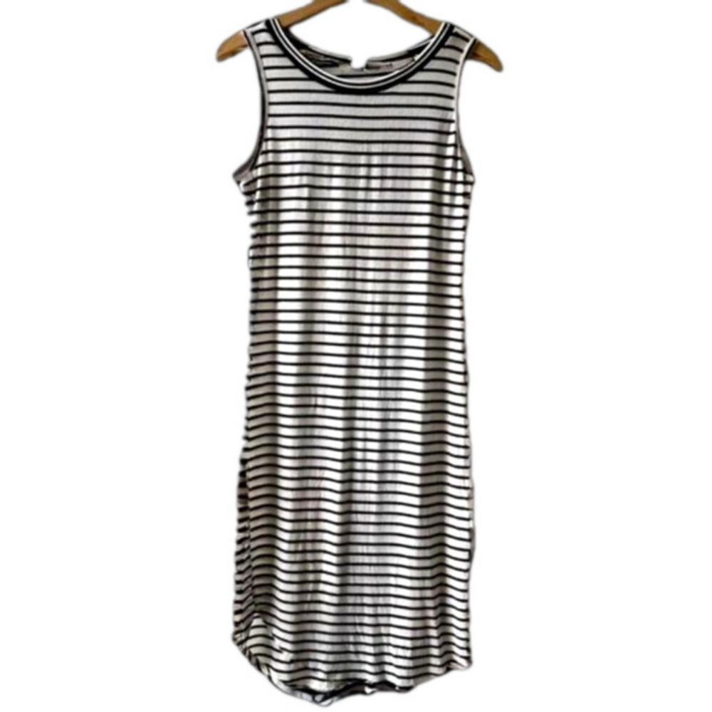 Ginger G Black White Striped Midi Dress Small Medium Sleeveless Minimalist